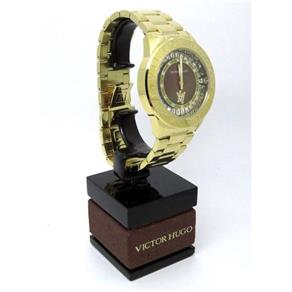Relógio Victor Hugo Médio Dourado Fundo Marrom Fruta Cor, Cristais Swarovksi VH10126LSG/40M