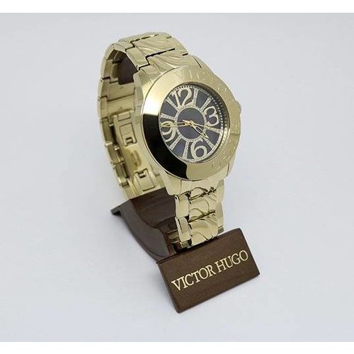Relógio Victor Hugo Vh10131 30m Dourado Fundo Preto