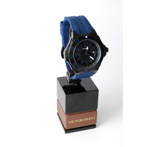 Relógio Victor Hugo Vh10115gsb/02 Preto Pulseira Borracha Azul Calendário