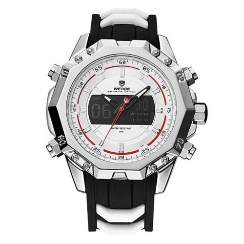 Relógio Weide Anadigi WH6401 Prata e Branco