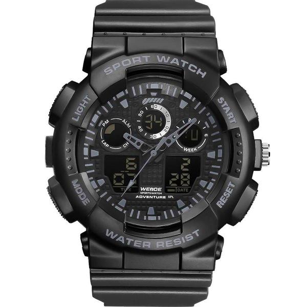 Relógio Weide Masculino Preto 11845 Anadigi 5 Atm Acrílico Tamanho Grande - Skmei