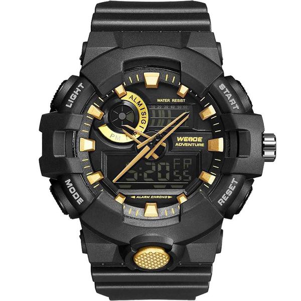 Relógio Weide Masculino Preto 11867 Anadigi 3 Atm Acrílico Tamanho Grande