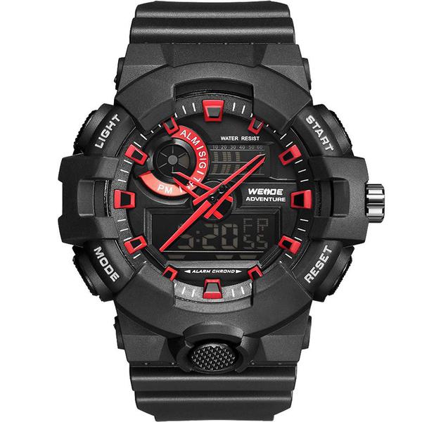 Relógio Weide Masculino Preto 11869 Anadigi 5 Atm Acrílico Tamanho Grande