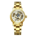 Relógio Winner Automático E A Corda Feminino (modelo H036l) pulseira dourada, fundo branco