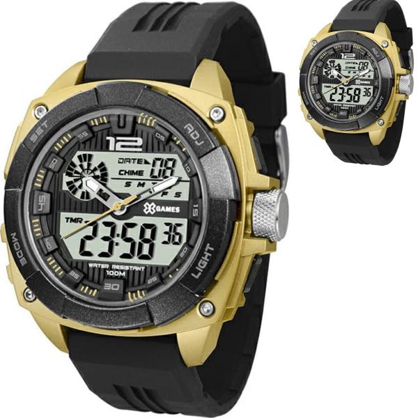 Relógio X Games Masculino Anadigi Dourado com Preto Original XMPPA262 BXPX