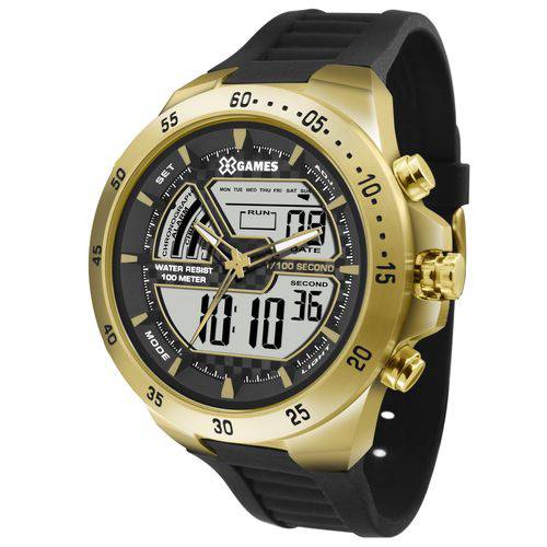 Relógio X-games Masculino Anadigi Xmspa021 Bxpx Dourado Aço