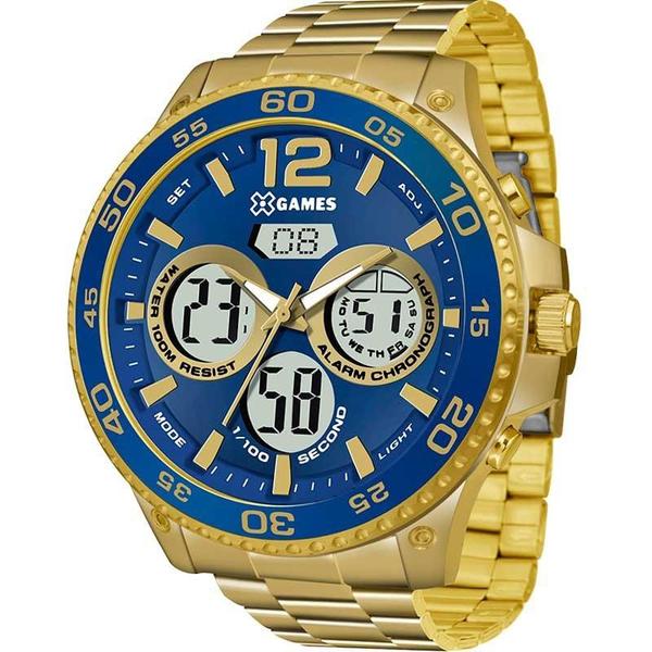 Relógio X-Games Masculino Dourado XMGSA005D2KX Anadigi 10 Atm Cristal Mineral Tamanho Grande