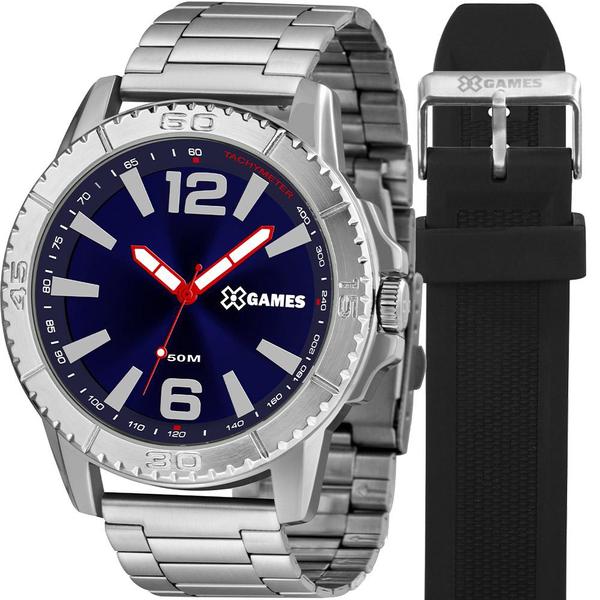 Relógio X-Games Masculino Prata Troca Pulseiras XMLS0001D2SX Analógico 5 Atm Cristal Mineral