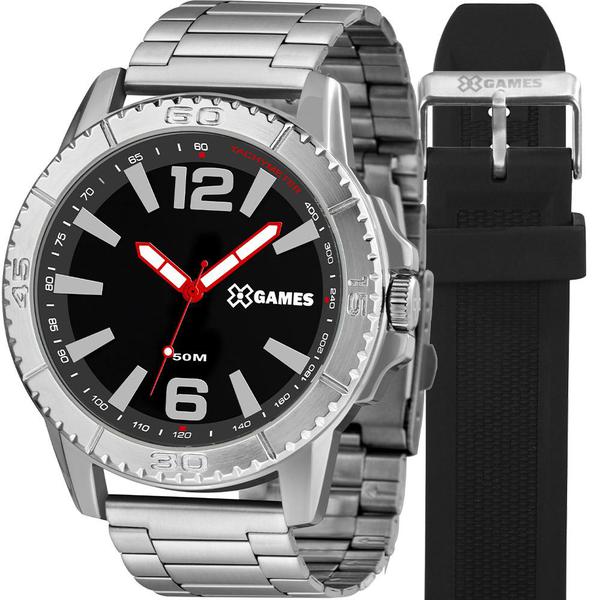 Relógio X-Games Masculino Prata Troca Pulseiras XMLS0001P2SX Analógico 5 Atm Cristal Mineral