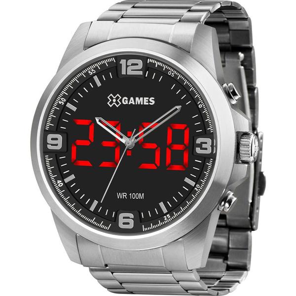 Relógio X-Games Masculino Prata XMSSA009P2SX Anadigi 10 Atm Cristal Mineral Tamanho Grande