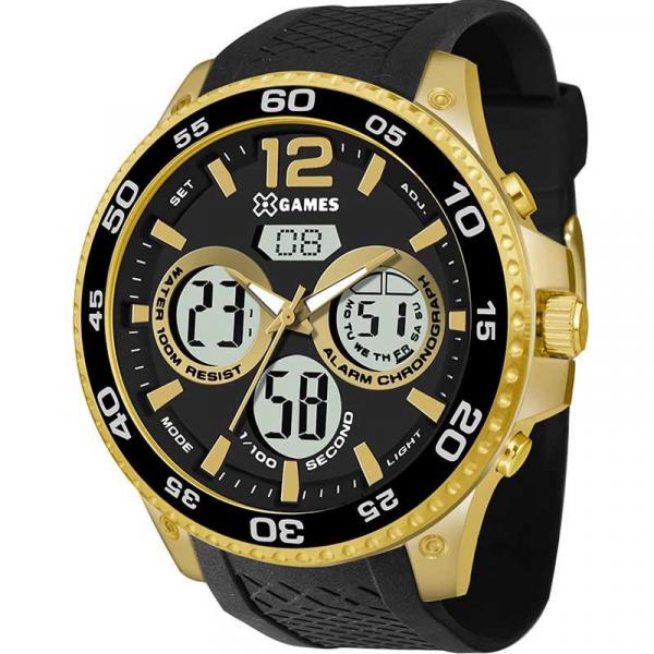 Relógio X-Games Masculino Preto XMGPA001P2PX Anadigi 10 Atm Cristal Mineral Tamanho Grande