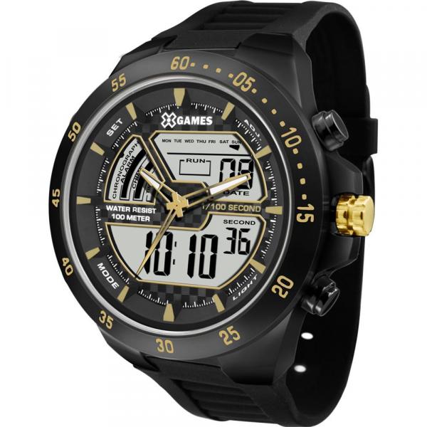 Relógio X-Games Masculino Preto XMNPA006BXPX Anadigi 10 Atm Cristal Mineral Tamanho Grande