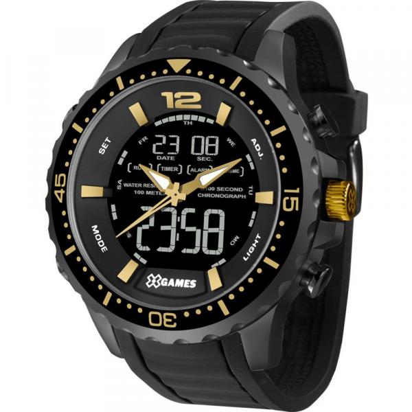 Relógio X-Games Masculino Preto XMNPA003PXPX Anadigi 10 Atm Cristal Mineral Tamanho Extra Grande