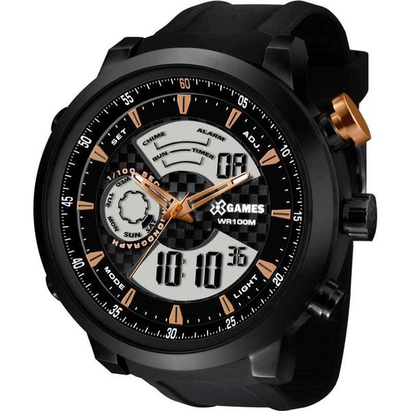 Relógio X-Games Masculino Preto XMSPA017P2PX Anadigi 10 Atm Cristal Mineral Tamanho Grande