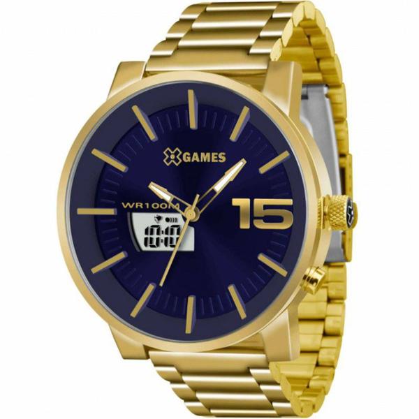 Relógio X Games Masculino XMGSA001 D2KX Dourado Analógico e Digital Mostrador Azul