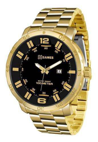 Relogio Xgames Masculino Dourado Preto Esportivo Big Case Xmgs1022 P2kx - X-Games