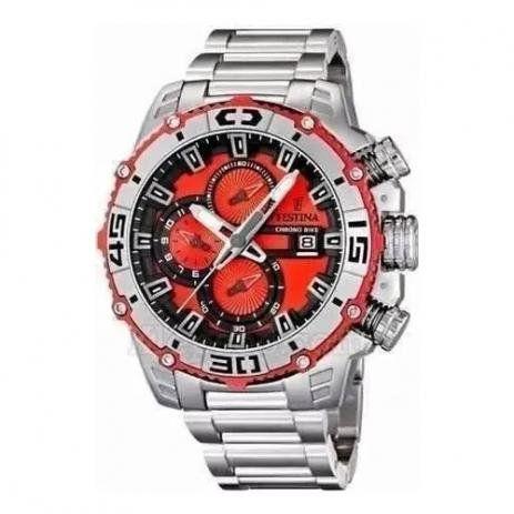 Relogio Zz1678 Festina F16599 Chrono Bike Prata Vermelho