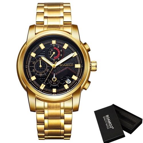 Relógios Boamigo 2020 Esportivos Aço Inox (Caixa Preta Dourada)