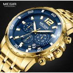 Relógios de Luxo em aço inoxidável dourado masculino Megir relógio Gold de pulso cronógrafo analógico Funcional