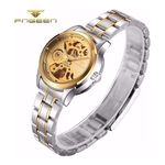 Relógios Fngeen, Automático E A Corda, Feminino, fundo dourado, pulseira prata, Modelo 8818