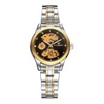 Relógios Fngeen, Automático E A Corda, Feminino, fundo preto/dourado, pulseira prata, Modelo 8818