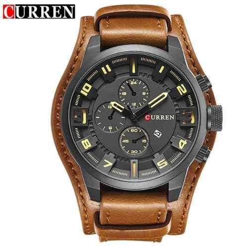 Relógios Masculinos Curren 8225 Preto Pulseira Couro Marrom