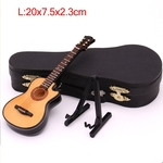 Amyove Lovely gift Mini Faltando Ângulo Folk Guitar Modelo em miniatura de madeira Mini Musical Instrumento de Coleta Modelo com Stand Case