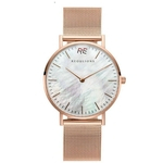 Reoulions novo relógio relógio concha branca de aço inoxidável moda Sen quartzo feminino cinto de malha das mulheres