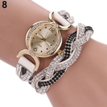 Rhinestone Faux Suede Alloy Braid Oval Dial Quartz Bracelet Wrist Watch