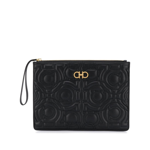 Salvatore Ferragamo Gancini Quilting Clutch - Preto