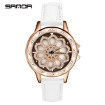 SANDA Romântico Rodar Mulheres Relógios de couro de luxo Diamond Watch Quartz Ladies Watch