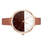 SC032 Mulheres Round Casual Dial de duas cores espelho rel¨®gio de quartzo PU Leather Strap