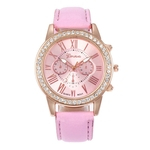 SC041 Mulheres Luxo Rhinestone mostrador redondo relógio de quartzo Litchi PU Watch Band