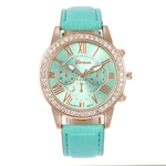 SC041 Mulheres Luxo Rhinestone mostrador redondo relógio de quartzo Litchi PU Watch Band