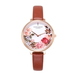 Senhora da forma da flor da flor de relógio de quartzo fina PU Leather Strap analógico relógio de pulso