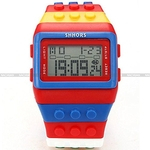 Sport Watch relógios SHHORS Bloco Silicone LCD Digital Light `s dos homens das senhoras Red Azul