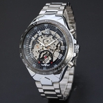 Skeleton Automatic Watches For Men Silver Stainless Steel Wrist Watch