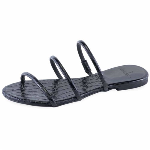 Slide Slim Tiras Croco Preto