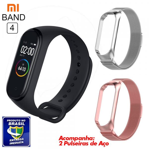 Smartband Xiaomi Band 4 Smartwatch Inteligente - Acompanha 2 Pulseiras Aço