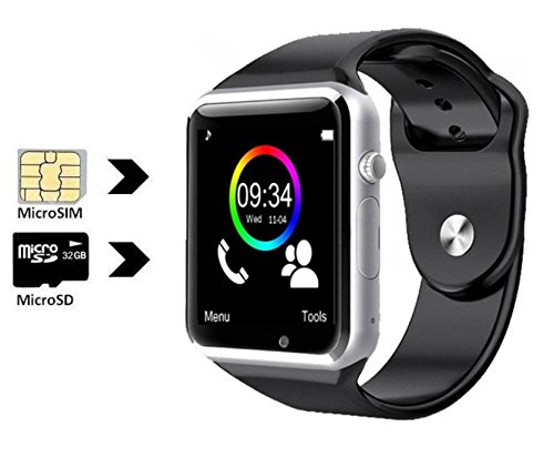 Smartwatch A1 Relógio Inteligente Bluetooth Gear Chip Android IOS Touch Faz e Atende Ligações SMS Pedômetro Câmera - PRATA