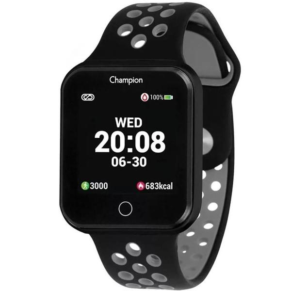 Smartwatch Champion CH50006D Preto Pulseira Preta e Cinza