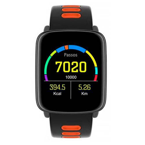 Smartwatch com Monitoramento Cardíaco Qtouch Touch Screen Bluetooth Preto e Laranja