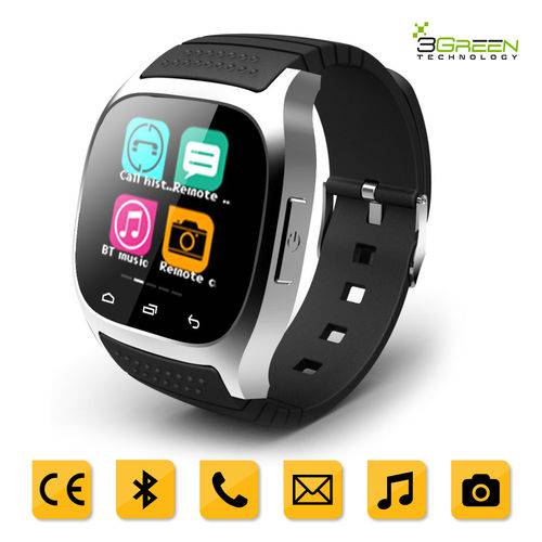 Smartwatch 3green Bluetooth 5, 5s, 6, 6s e Android Bluetooth 4.0 Touch M26s Preto e Prata