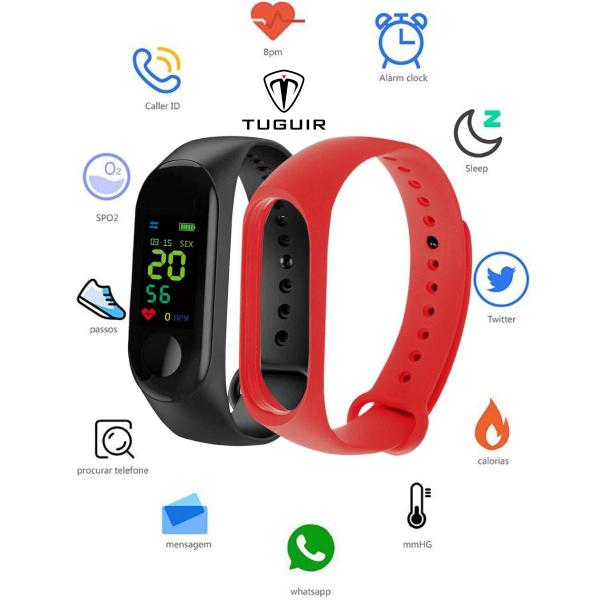 Smartwatch M3 Bracelete Relógio Inteligente Bluetooth Unissex Tuguir 2 Pulseiras