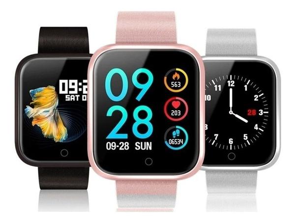 Smartwatch P80 Relógio Inteligente Fitness Pulseira Aço + Extra Silicone - Rts