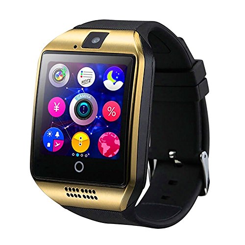 Smartwatch Q18 Relógio Inteligente Bluetooth Gear Chip Android IOS Touch Faz e Atende Ligações SMS Pedômetro Câmera (DOURADO)
