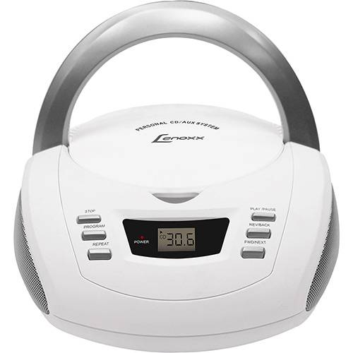 Som Portátil Lenoxx BD112 CD Player Rádio AM/FM Entrada Auxiliar - Branco e Prata