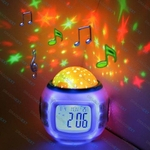 Starry Projector noite e Som Shooter Com 6 Lullabies e 4 Nature Sounds Grande LCD Alarme Música Relógio
