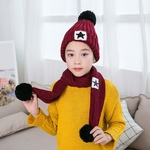 2pcs / set Kid Knitting Hat Beanie + lenço longo Thicken Velvet Set Quente Estrela bonito Inverno