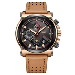 Superfície de Ouro Pointer Preto Brown Belt relógio de quartzo Casual relógio de pulso para homens